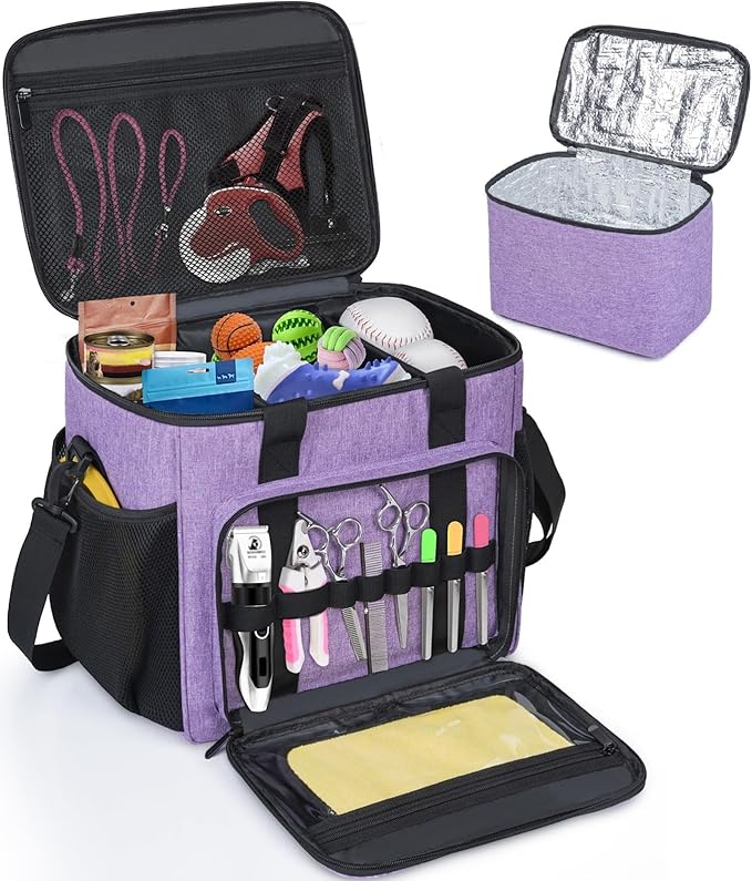 Pet Grooming Bag, GMAK Pet Grooming Tote Bags Supplies Organizer Case Dogs Cats Tool Organizer Tote for Pets Grooming Tools Kit, Clippers, Brush, Scissors or Other Pets Care Supplies, Purple(Bag Only)