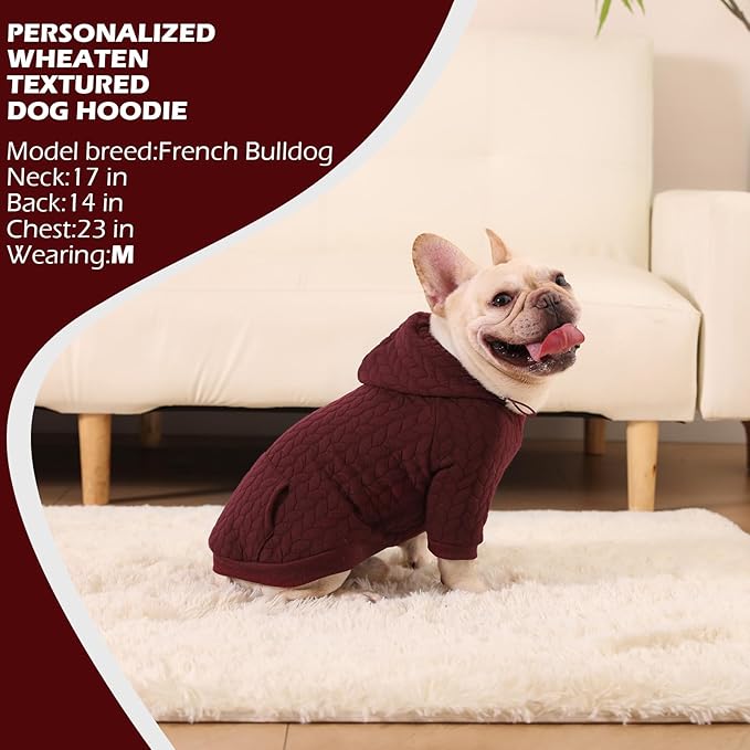 EXPAWLORER Textured Cable Knit Basic Dog Hoodie, Elevated Style Dog Sweater with Leash Hole and Pocket, Soft and Warm Pet Winter Coat, Cold Weather Clothes for Small Medium Large Dogs,Wine Red S