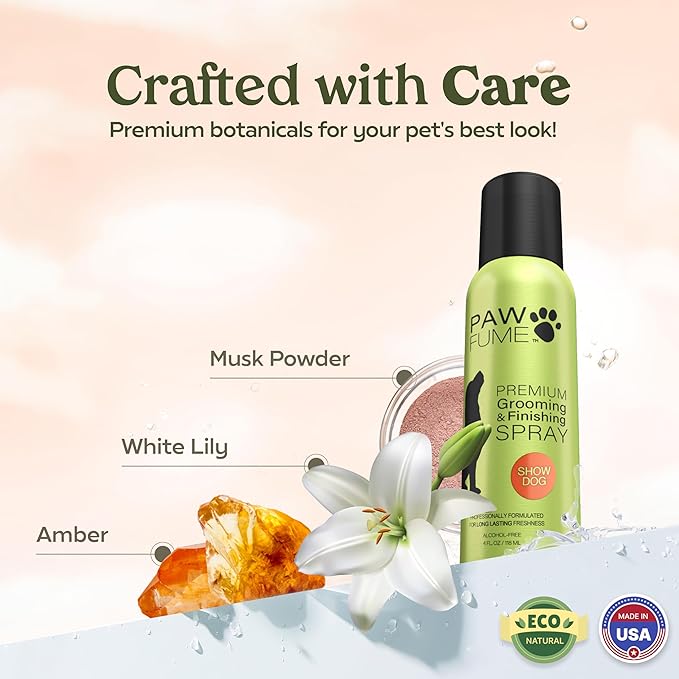 Paw Fume Dog Perfume Spray Long Lasting Scent for Grooming, Show Dog, 4-Pack – Keep Your Pup Fresh All Day – Hypoallergenic, Alcohol-Free, Detangling Formula – Moisturizing Pet Cologne Spray for Dogs