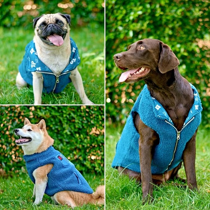 Tuff Pupper Reversible Fleece Sweater Vest for Dogs | Lightweight Comfortable Insulated Jacket | Front Zip Closure | Machine Washable | Built-in Leash Hole | Sizes for All Breeds (Small, Teal)