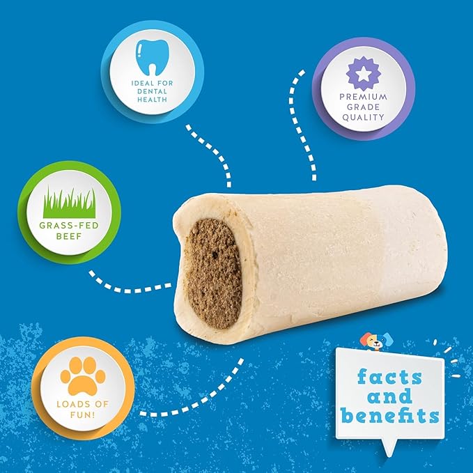 Jack&Pup 3-4" Filled Dog Bones for Small and Large Dogs, Flavored Dog Bone Long Lasting, Stuffed Shin Bones for Dogs, High Protein, Peanut Butter Flavor - 1 Pack