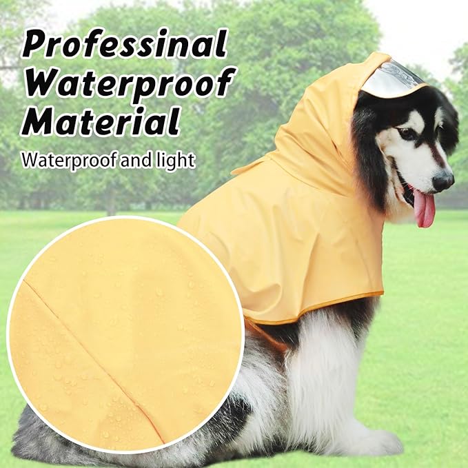Dog Raincoat Hooded Slicker Poncho - Reflective Lightweight Pet Rain Jacket Coat,Dog Waterproof Raincoat with Adjustable Belly Strap for Small,Medium, Large Dogs