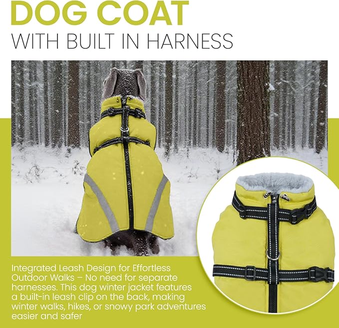 QBLEEV Dog Coat for Small Dogs, Waterproof Dog Jacket with Built-in Harness, Puppy Cold Weather Coats Reflective Vest, Windproof Warm Fleece Snowsuit Winter Coat for Chihuahua, Yorkie, Green, XS