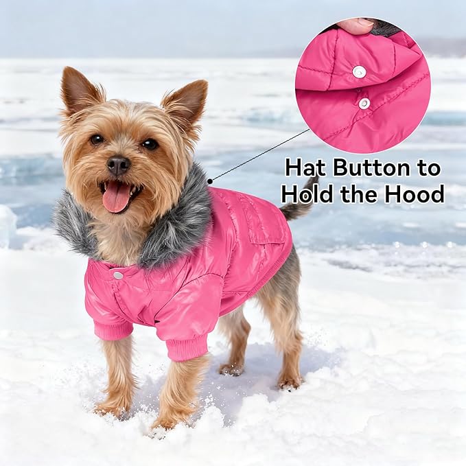 LESYPET Dog Coat for Small Dogs, Windproof Doggie Puffer Jacket with Leash Hole, Extra Warm Dog Jacket Winter Coat, Pink S