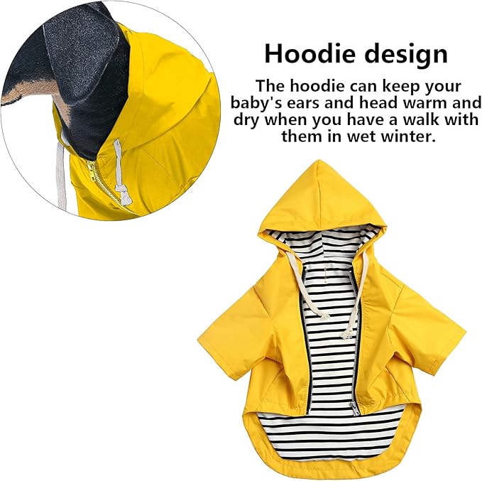 Dog Raincoat rain Jacket Raincoat Dogs Waterproof Small Medium Breeds Zip Closure Storage Pocket Harness Hole Yellow S