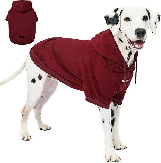 Tuff Pupper Dog Hoodie | Premium Quality 100% Organic Cotton | Ultra Soft Interior for Superior Comfort | Elastic Cuffs & Drawstring for Warmth | Stretch Fit Suitable for All Breeds (Red, L)