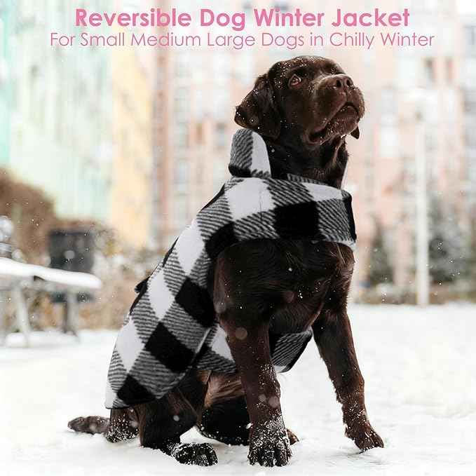 AOFITEE Dog Coat Plaid Dog Winter Coat for Small Dogs, Warm Dogs Jacket Christmas Sweater, Waterproof Pet Puffer Jacket, Reversible Pet Cold Weather Coats for Small Medium Large Pets, Black S