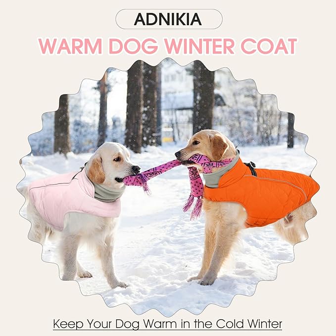 Dog Coat with Harness Built in -Pink,XL- Fleece Lined Dog Snow Jacket Snowsuit，Adjustable Reflective Winter Warm Cold Weather Coat
