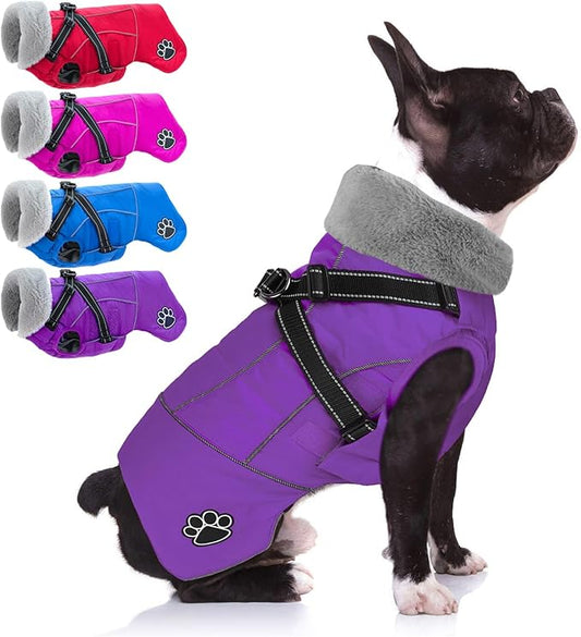 Doglay Dog Jacket Waterproof Dog Coat with Harness Built in, Christmas Puppy Winter Coat Reflective Turtleneck Puffer Snow Jackets for Small Medium Large Dogs