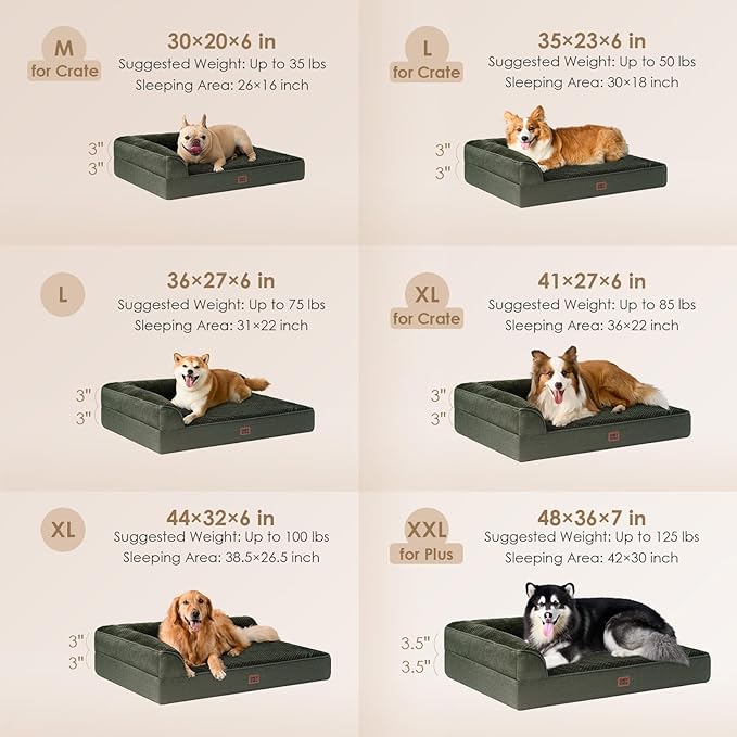 EHEYCIGA Memory Foam Dog Bed XLarge Sized Dogs, Extra Large Dog Bed Orthopedic with Washable Removable Cover, Waterproof XL Pet Bed Couch for Crate, 41x27x6 Inches, Dark Green