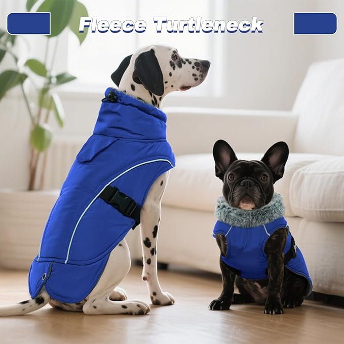 DENTRUN Small Dog Winter Warm Coat - Windproof Cozy Jacket, Thick Fleece Vest with Adjustable Belt, Water Repellent, Reflective Dog Sweater for Yorkie Dachshund Wear, Blue, S