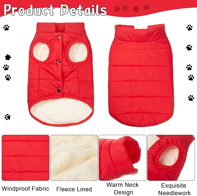Syhood 2 Pieces Dog Jacket 2 Layers Fleece Lined Dog Jacket Warm Soft Windproof Small Pet Coat for Winter Cold Weather(2X-L,Navy,Red)