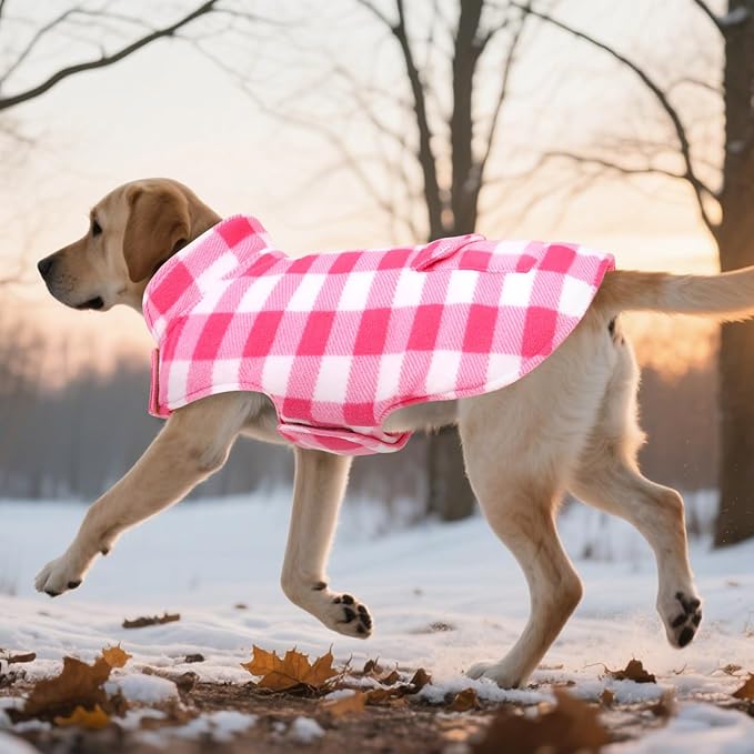 ASENKU Dog Winter Coat, Fleece Doggie Jacket Plaid Reversible Vest Waterproof Windproof Cold Weather Clothes for Small Medium Large Dogs (Pink,3XL)