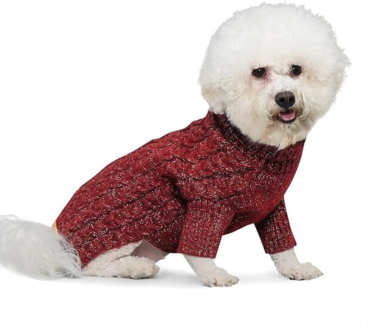 KYEESE Dog Sweater Soft Turtleneck Dog Sweater for Small Medium Dogs Classic Cable Knit Medium Pet Sweater with Long Sleeve Comfy Pet Coats Stretchy Dogs Clothes for Cold Weather, Red, X-Large