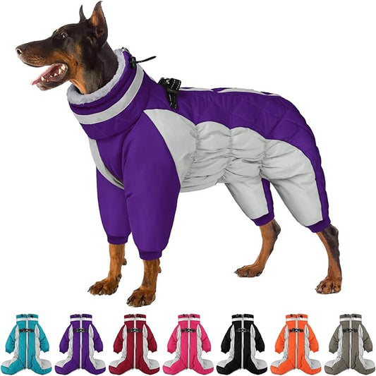 SUNFURA Full Body Dog Coat - Warm Fleece Jacket for Small Dogs, Turtleneck Winter Coats with Harness, Reflective Dog Snowsuit Windproof Puffer Jackets with Legs for Chihuahua, Yorkie, Purple XS