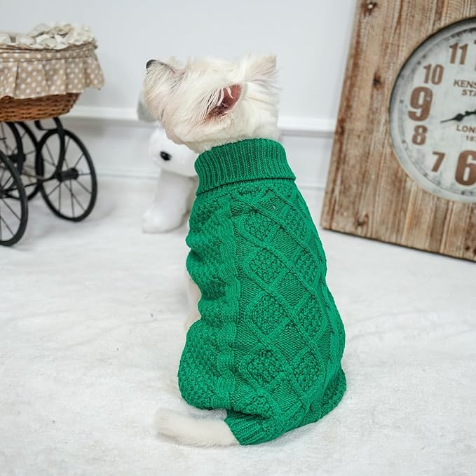 Mihachi Turtleneck Dog Sweater - Winter Coat Apparel Classic Cable Knit Clothes with Leash Hole for Cold Weather, Ideal Gift for Pet in New Year