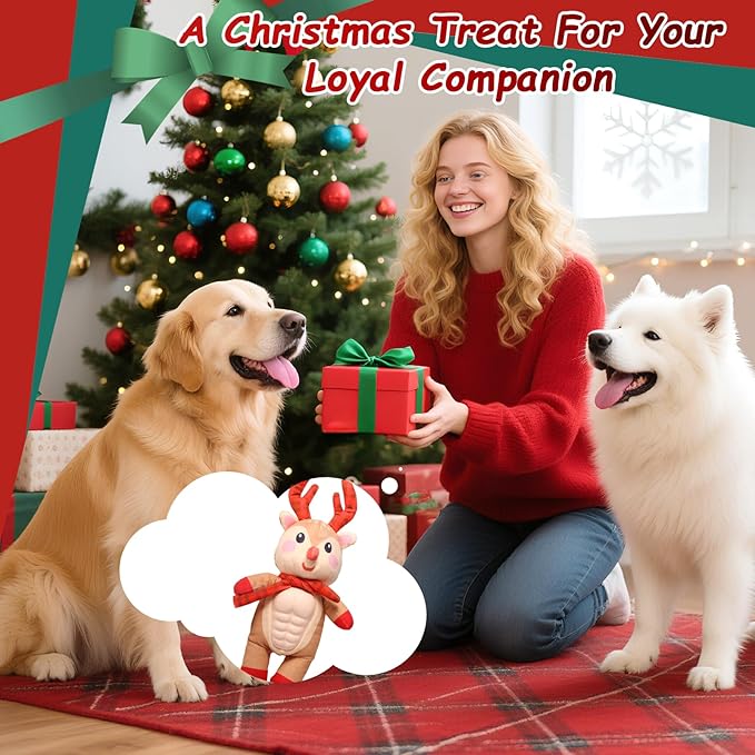 Christmas Deer Dog Squeaky Toys, Tug of War Toys Dog Chew Toys Squeaky Dog Toys Durable Dog Toys Stuffed Toys