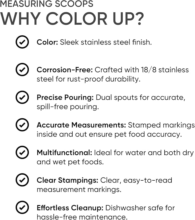 Color Up ½ Cup Pet Food Scoop – Stainless Steel Dog Food Scoop Cup (8 Tbsp) – Rust-Resistant, Heavy-Duty Measuring Scoop for Dogs, Cats, Birds & Rabbits – Perfect for Dry Food & Treats