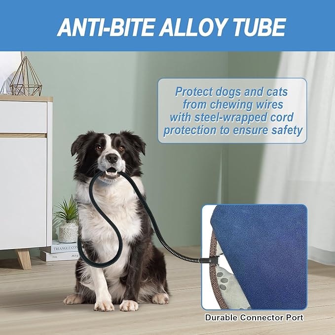 Bestio Extra Large Dog Heating pad,47×30 in Heated Dog Bed Adjustable Thermostat (1-24 Hours) and Chew Resistant Steel Cord with One Blue Plush Cover