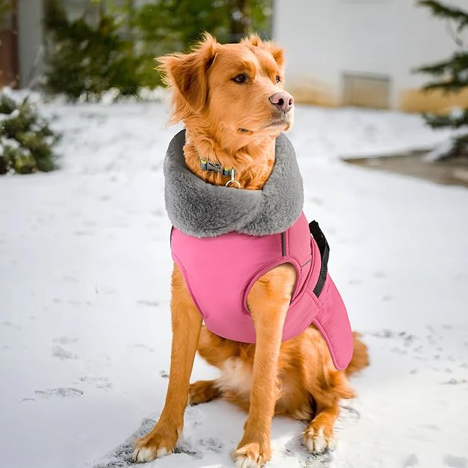 PETDSH Dog Coat Small, Windproof Dog Jacket with Warm Fleece Lining, Thickened Collar Dogs Winter Coat, Adjustable Reflective Pet Coats for Cold Weather (Pink, Small)