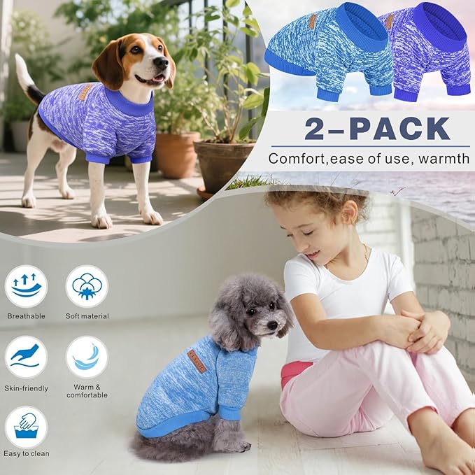 2 Pieces Pet Dog Classic Knitwear Sweater, Fleece Coat for Small,Medium Dogs,Warm Pet Dog Cat Clothes,Soft Puppy Customes for Chihuahua Yorkshire Tzu (Blue Dark Navy,XS)