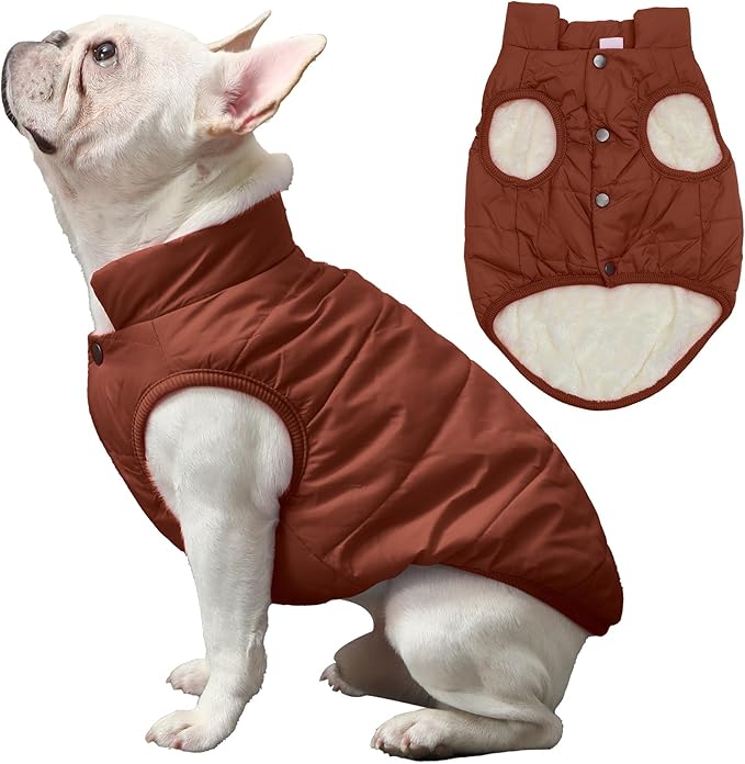 2 Layers Fleece Lined Warm Dog Jacket for Winter Cold Weather,Soft Windproof Large Dog Coat,Brown XXXL