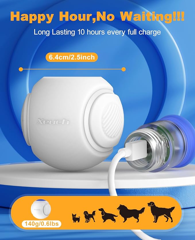 Light Up Dog Balls, LED Dog Toy Ball Rechargeable, Bounce-Activated Durable Fetch Ball Grow in The Dark, Night Glowing Dogs Toys, Natural Rubber, Color Changing LED, 2.5 inches-Blue