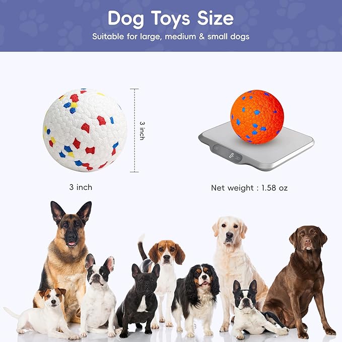 Dog Balls Tennis Balls for Dogs, Dog Toys for Aggressive Chewers, Durable Rubber Teething Chew Toys Water Floating Ball, Interactive Fetch Ball for Large Medium Small Dogs, Pets