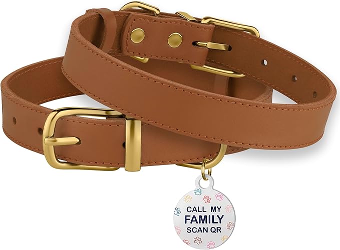 BronzeDog Leather Dog Collar Buckle Durable Pet Collars for Small Medium Large Dogs Puppy Cat Kitten Red Pink Purple Green Brown Black (19-21 Inch (Pack of 1), Light Brown)