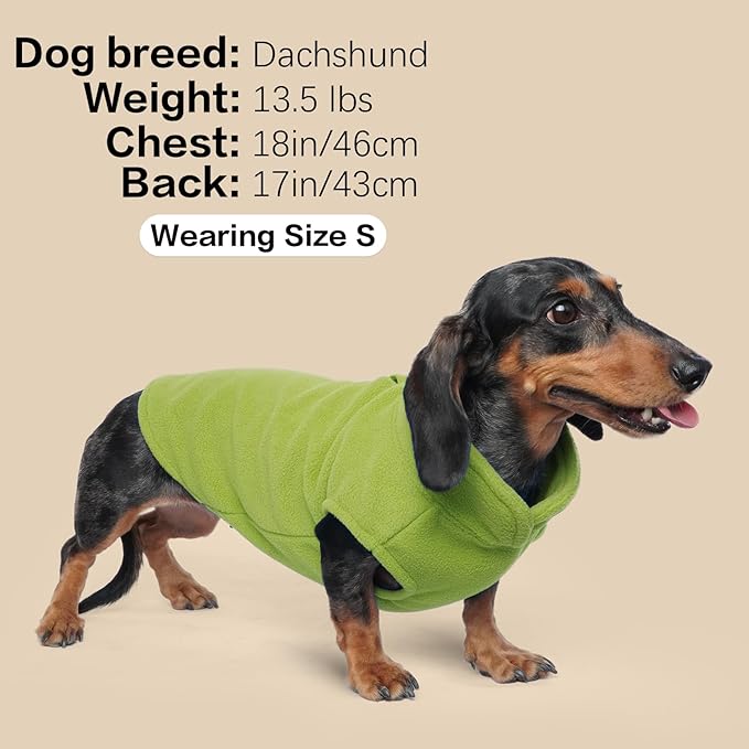 FUAMEY Dog Fleece Vest for Small Dogs,Warm Stretchy Dog Sweatshirts Pullover with Leash Hole Dogs Sweater Soft Pet Turtleneck Cozy Pet Vest Lightweight Sleeveless Green S