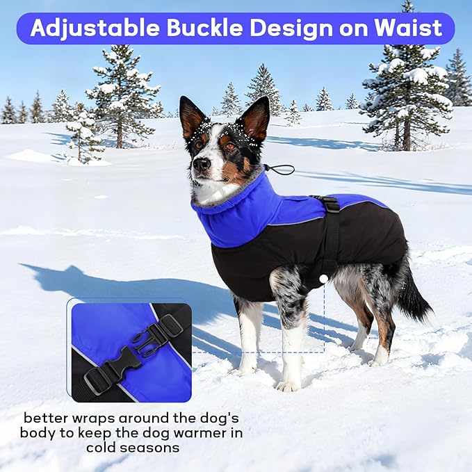IDOMIK Dog Winter Coat, Reflective Waterproof Dog Jacket for Cold Weather, Warm Pet Coats for Small Medium Large Dogs, High Collar Doggy Fleece Snow Jacket, Winter Vest with Adjustable Buckle,3XL