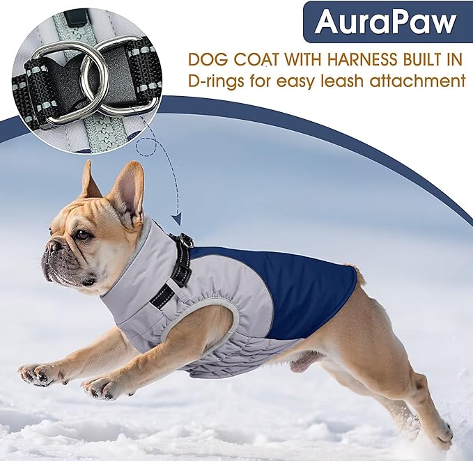 Dog Coats for Large Dogs,Winter Waterproof Jacket with Collar Built in,XXL Dog Coat for Cold Weather Warm Snow Jacket with Thermal Fleece Lining,Reflective Pet Snowsuit Large,Blue,2XL