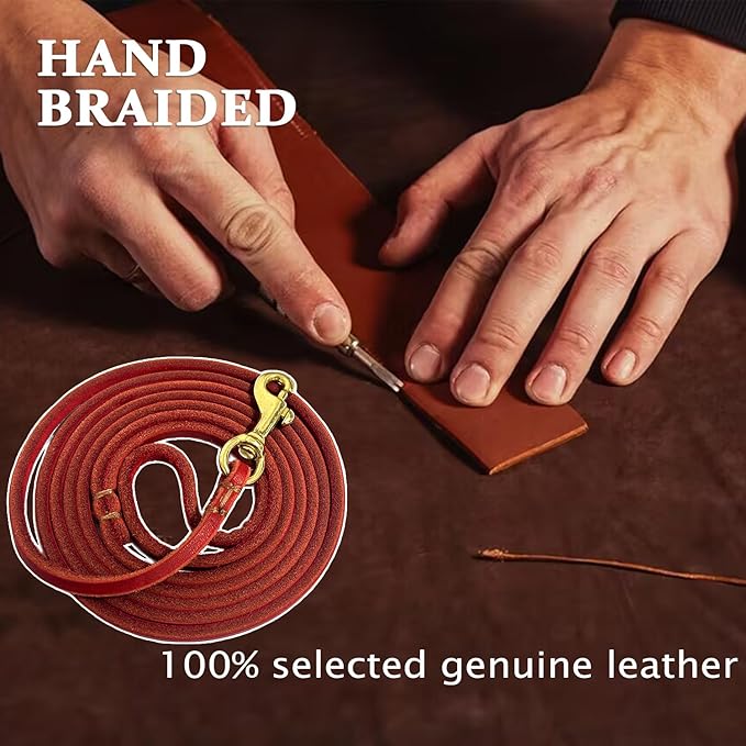 Guiding Star Leather Dog Leash 6 ft x 1/4 inch,Thin and Lightweight Leather Leashes for Small Dogs,Leather Cat Leashes for Small Cats,Soft Genuine Leather Dog Training Leashes for Petite Dogs Red