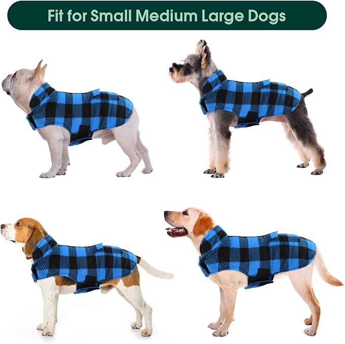 Kuoser Dog Winter Coat, Windproof Dog Fleece Jacket British Style Plaid Cold Weather Doggie Vest Coats, Reversible Cozy Warm Pet Clothes Apparel for Extra Large Size Dogs XXXL