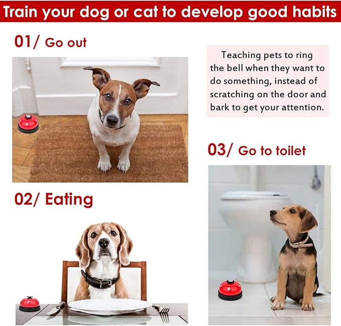 SlowTon Dog Doorbells, 2 Pack Metal Bell Dog Training with Non Skid Rubber Bottoms Dog Door Bell for Potty Training Clear Ring Pet Tool Communication Device for Small Dogs Cats (Red+White)
