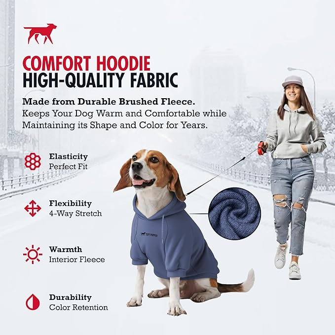 Tuff Pupper Dog Hoodie | Premium Quality 100% Organic Cotton | Ultra Soft Interior for Superior Comfort | Elastic Cuffs & Drawstring for Warmth | Stretch Fit Suitable for All Breeds (Blue, L)