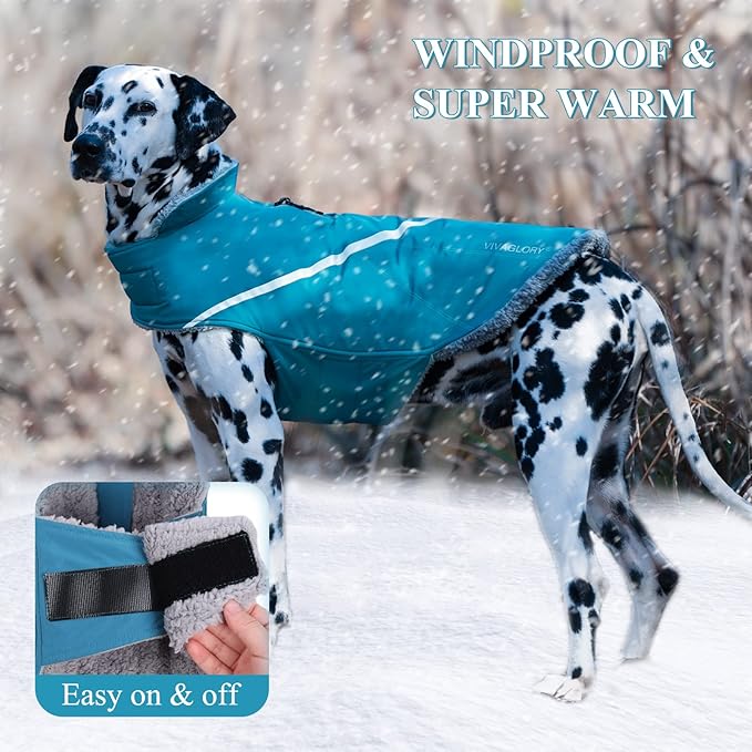 VIVAGLORY Snowrap Dog Coat, Jacket with Harness Hole & Velcro Closure, Dog Coat for Winter & Cold Weather, Fluffy Warm Fleece Lined Reflective Water Resistant for Puppy, XXS, Turquoise