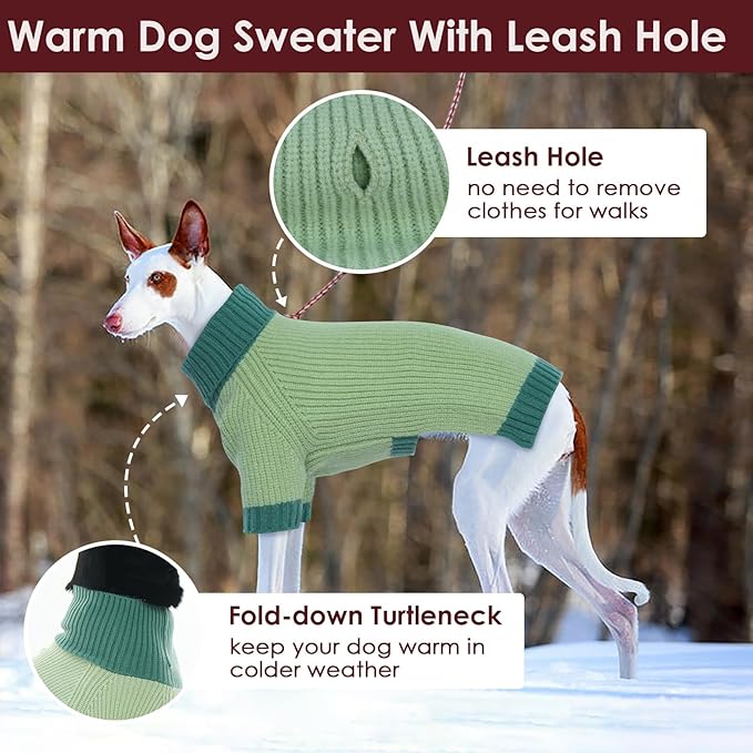 XXL Dog Sweater, Warm Winter Sweaters with Leash Hole for Big Dogs Girl Boy, Pet Halloween Christmas Sweater, Fleece Doggy Holiday Costumes for Pitbulls, Boxer, Labrador, Green 2XL