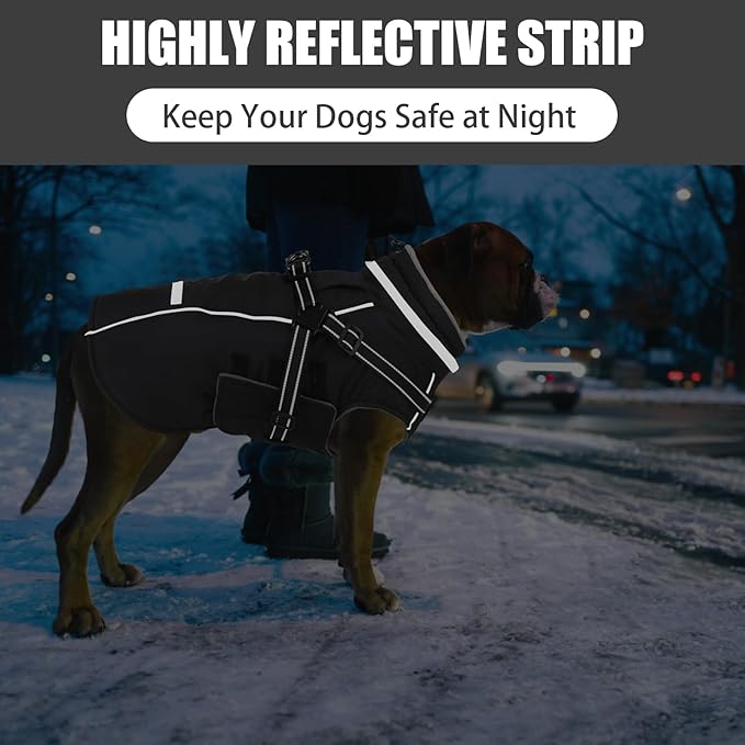 Doglay 2 in 1 Dog Coat with Harness Built-in, Waterproof Dog Winter Jacket with Pocket & Poop Bags, Reflective Adjustable Pet Winter Coat for Small, Medium, Large Dogs