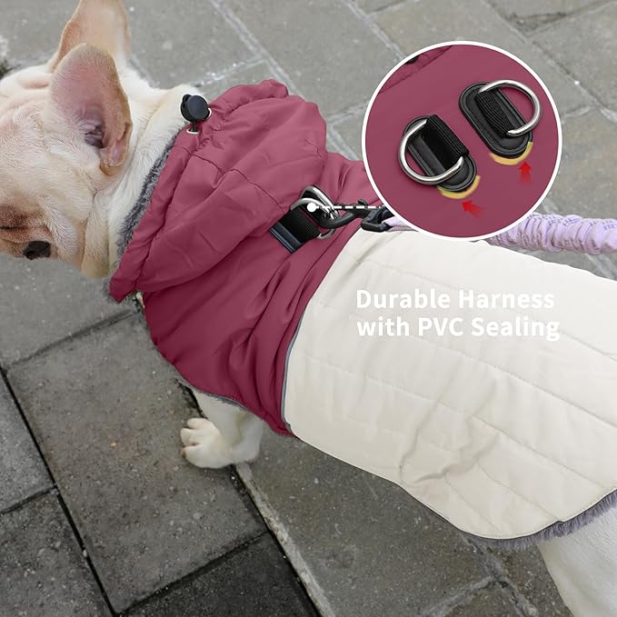Detachable Hooded Dog Coat with Harness for Small Dogs,Super Warm Fleece Puppy Jacket for Cold Winter Doggie Coats,Red XS