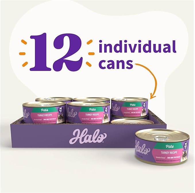 Halo Purely For Pets Indoor Cat Turkey and Giblets Recipe - Case of 12-5.5 Oz