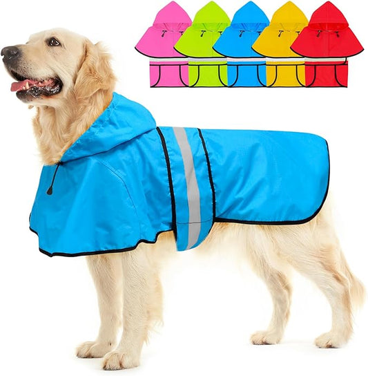 Waterproof Dog Raincoat - Reflective Dog Rain Jacket with Hood Lightweight Rain Coat for Large Dogs (X-Large, Blue)