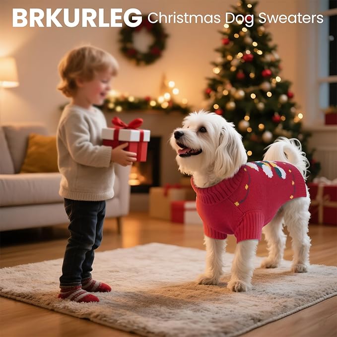 BRKURLEG Christmas Dog Sweaters for Cold Weather, Warm Turtleneck Large Dogs Sweaters, Dog Pullover Knitted Sweatshirt, Pet Xmas New Year Outfit for Labrador, Dalmatian (Red, XXL)