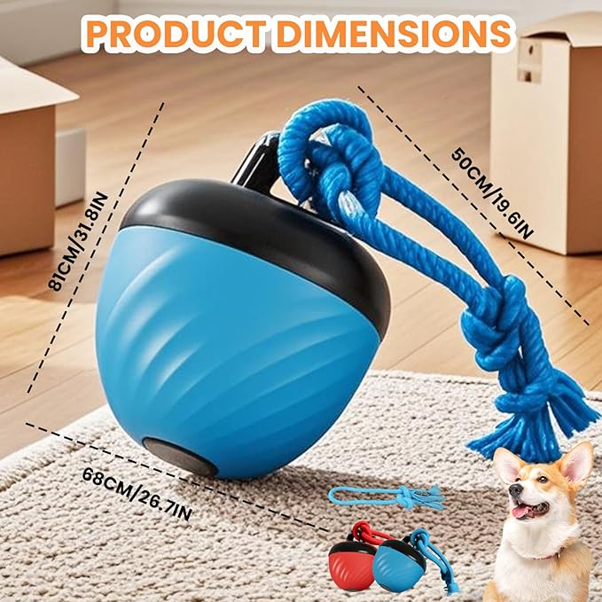 Interactive Dog Toys Ball, 2026 New Smart Pet Puppy Ball with Ropes, Random Path Electric Automatic Moving and Rolling Dogs Toy, for Small Medium Large Dogs Daily Training (Blue*2)