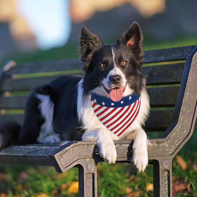 E-Clover 4th of July Dog Bandanas & Matching Scrunchie Set American Flag Dog Scarf Washable Patriotic Pet Bandana Triangle Kerchief Bibs for Small Dogs Puppy Owner Gifts