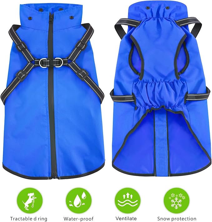 Mosucoirl Dog Raincoat Waterproof Dog Hoodie Reflective Doggie Raincoat Hooded Adjustable Rain Jacket for Small Medium Large Dogs Puppies Doggie Black Red Yellow Green (Blue, XL)