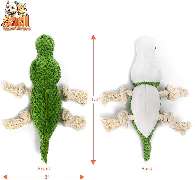Dog Toys, Squeak Toy, Chew Toy, Tug of War Dog Interactive Toy, Knotted Rope for Teeth Cleaning & Boredom, Green, Crocodile Shape