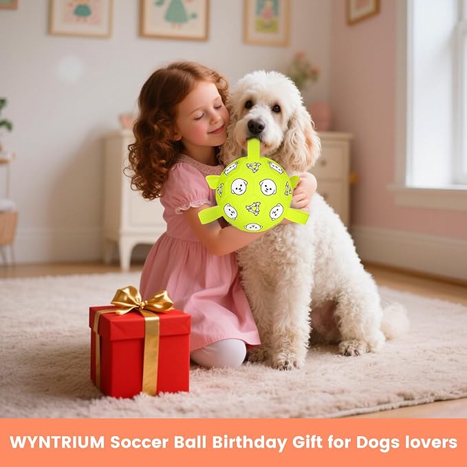 Dog Balls Toys, Durable Dog Soccer Ball with Straps, Herding Ball, Dog Toys Outdoor, Fun Birthday Gift for Medium Large Dogs, 8 Inch