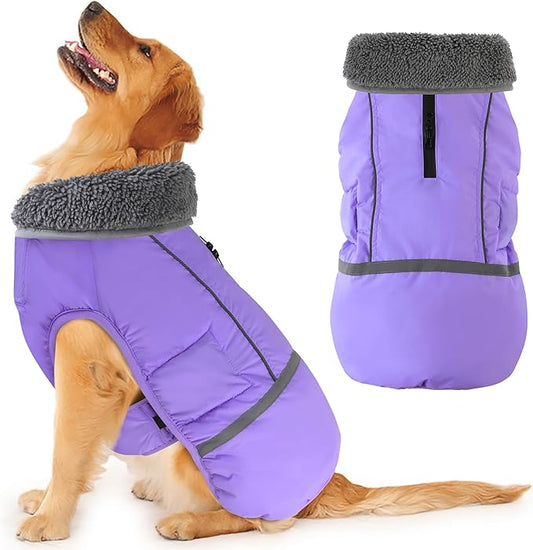 Dogcheer Warm Dog Coat, Waterproof Dog Jacket Christmas Puppy Winter Coat with Buckle, Reflective Adjustable Pet Snow Jacket Fleece Sweater for Small Medium Large Dogs - Taro Purple 3XL