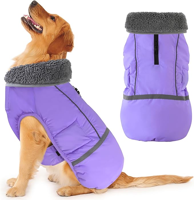Dogcheer Warm Dog Coat, Waterproof Dog Jacket Christmas Puppy Winter Coat with Buckle, Reflective Adjustable Pet Snow Jacket Fleece Sweater for Small Medium Large Dogs - Taro Purple S